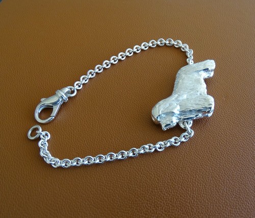 Large Sterling Silver Bearded Collie Standing Study Bracelet - Picture 4 of 10