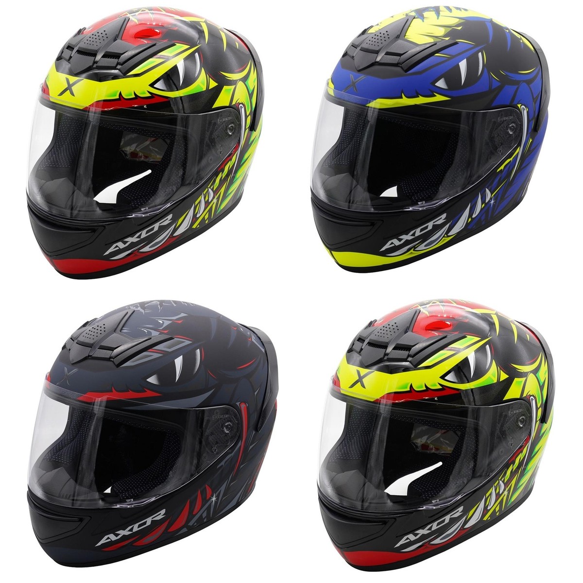 Axor Rage Python Full Face Motorcycle Helmet Moped Bike Red Blue Yellow  Black