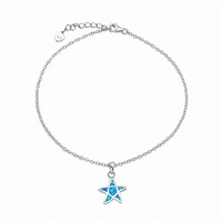 Stylish Rhodium Plated 925 Silver Jewelry - Synthetic Blue Opal Starfish Anklet Stylish Rhodium Plated 925 Silver Jewelry - Synthetic Blue Opal Starfish Anklet