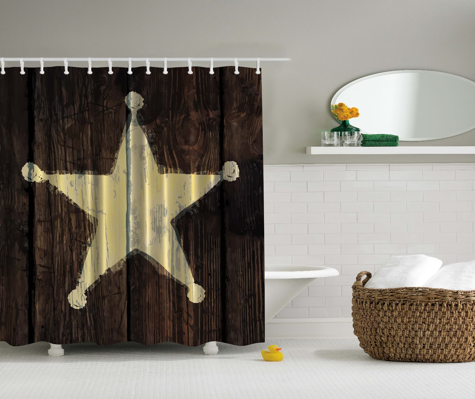 Southwestern Primitive Rustic Wooden Lone Star Shower Curtain Extra