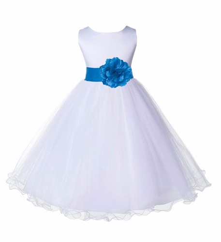 Satin White Tulle Flower Girl Dress Wedding Pageant Communion Reception Baptism - Picture 57 of 61