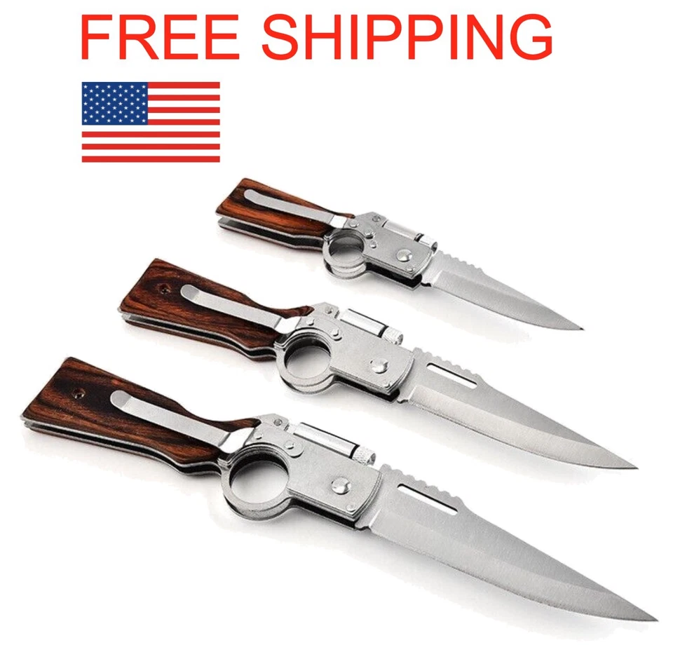 Navaja de Bolsillo Cuchillo Plegable Luz Led Cuchillo Rifle Cuchillo Táctico AK 47 Forma de Pistola Foto 2 de 3
