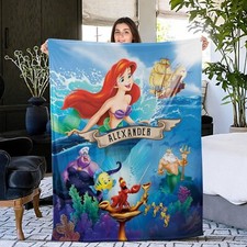 Personalized The Little Mermaid Blanket Ariel Princess Fleece Blanket Family