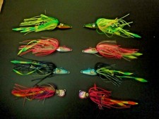 "SEA BASS KILLER" LOT "8" 3/4-OZ BRAID THUMPER SQUID & SEA FOX JIG, SNAPPER