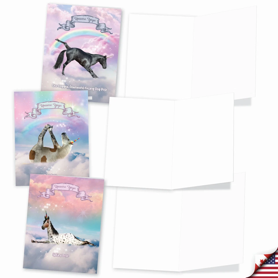 Пустые карточки упаковка 20 шт. (10 дизайнов, по 2 шт.) — радужный единорог для йоги - Изображение 4 из 4