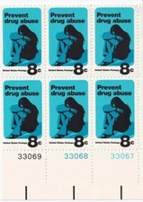 STAMP US SCOTT 1438 "Prevent Drug Abuse" 8 CENT 1971 MNH PB OF 6 LOWER - B