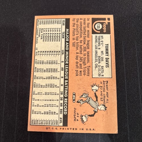 1969 Topps #135 Tommy Davis, Seattle Pilots - Picture 4 of 6