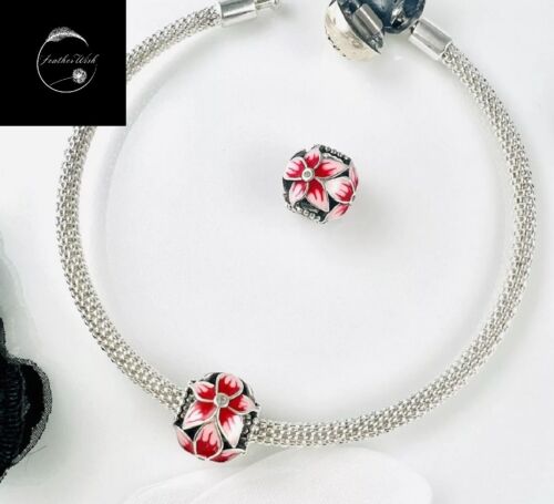 Sterling Silver 925 Charm Red Flower Orchid Daisy Bead For Bracelets Mum Sister - Picture 10 of 15
