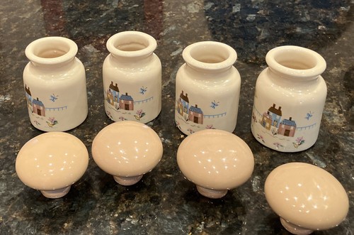 Set Of 4 Vintage International Heartland Stoneware Spice Jars EUC Village - Picture 2 of 5