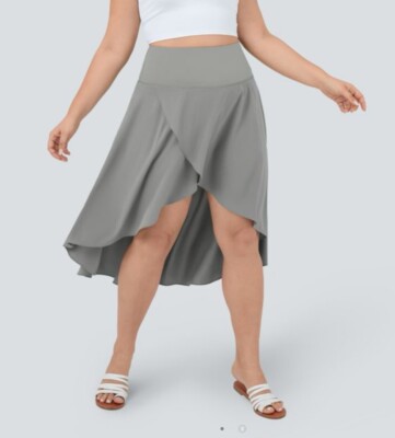 Halara Women's High Low Ruffle 2-in-1 Flowy Plus Size Gray Skirt 3X