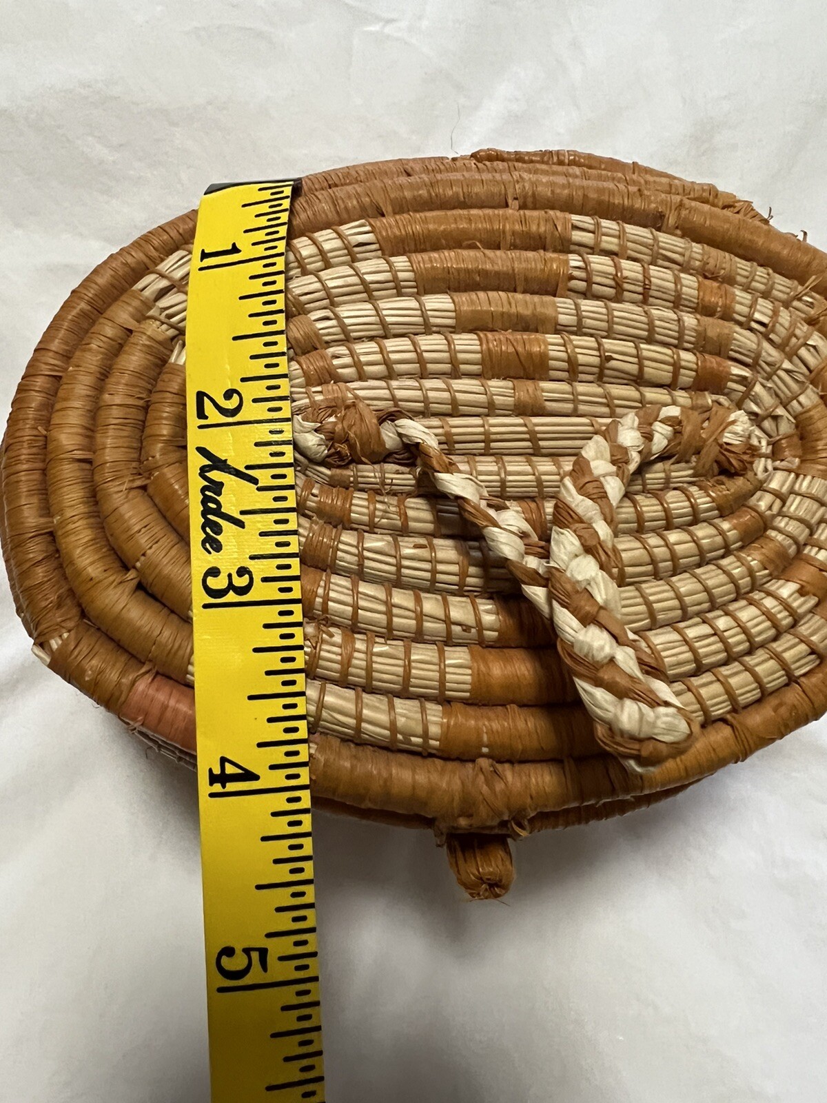 Pine Needle Sweetgrass Oval Coil Basket Lid Handle Age Unknown eBay