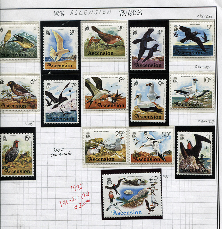 🦋🦋Ascension 1976 BIRDS short set #196/211(15)MH, OG, VF, Sc$37.00