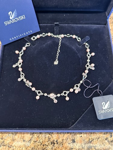 NWT SWAROVSKI 678171 DANGLING FAUX PEARL & CRYSTAL BEADED NECKLACE BOX & CERT. - Picture 6 of 11