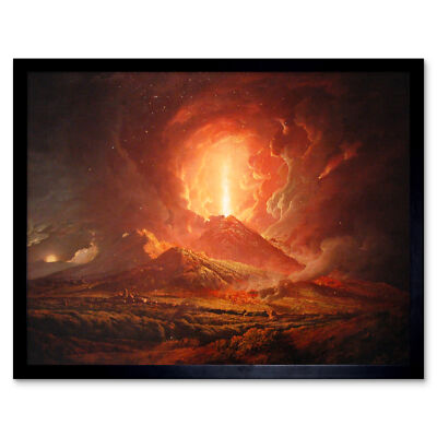 Wright Derby Vulkan Vesuv Portici Eruption Gemälde Kunstdruck gerahmt 12x16