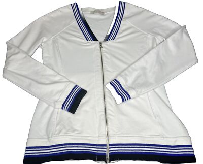Boston Proper Track Suit Jacket, White And Blue Extra Small Cardigan Style Vneck
