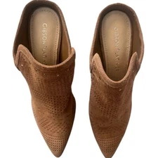 Gibson & Latimer Nora Tan Perforated Suede Block Heel Mules Women's Size 9.5