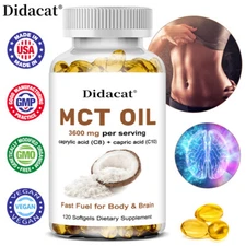 MCT Oil 3600mg C8 C10 Capsules Keto Fuel Brain & Body Non-GMO Coconuts