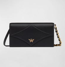 NWT NEW MCM Logo Detailed Foldover Top Black Leather Crossbody Bag