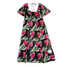 NWT Topshop Curve ASOS Floral Midi Tea Dress Women's 14 Black Red Fairy Grunge