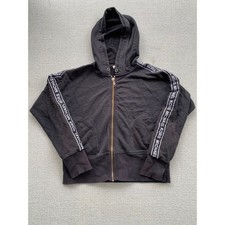 Michael Kors Hoodie Womens L Black Logo Tape Zip Up Athleisure Jacket Sweatshirt