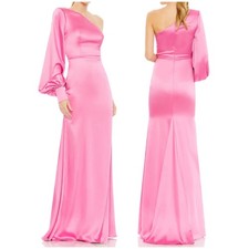 Mac Duggal NWT Satin Asymmetrical Neck Mermaid Maxi One Shoulder Dress Sz 2 Pink