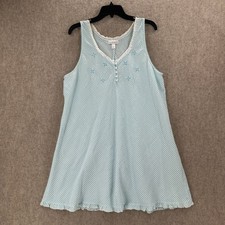 Miss Elaine Blue White Seersucker Lace Nightgown XL Sleeveless Ruffle Hem