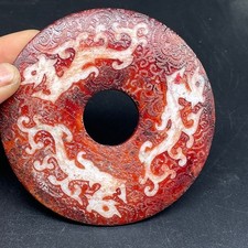 Xiuyan Jade Dragon Pendant Bi Disc Carving Ornament Amulet Collectible