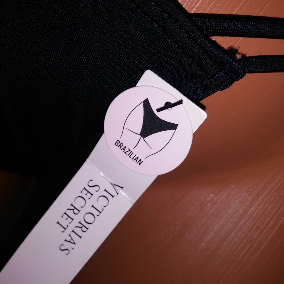 Bikini de natación Victoria's Secret 34D parte superior parte inferior pequeña negro push up sólido brasileño Foto 4 de 4