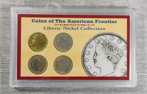Liberty Nickel 4 Coin Set 1883 - 1912 w/ Gold-Plated Racketeer Nickel Vtg Case