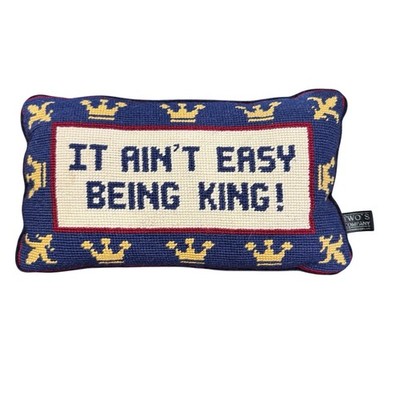Vintage Twos Company Needlepoint Pillow Wool It Ain't Easy Being King  12  X 6 
