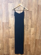 Pineapple Black Ribbed Spaghetti Strap Maxi Dress UK 14 Minimalist
