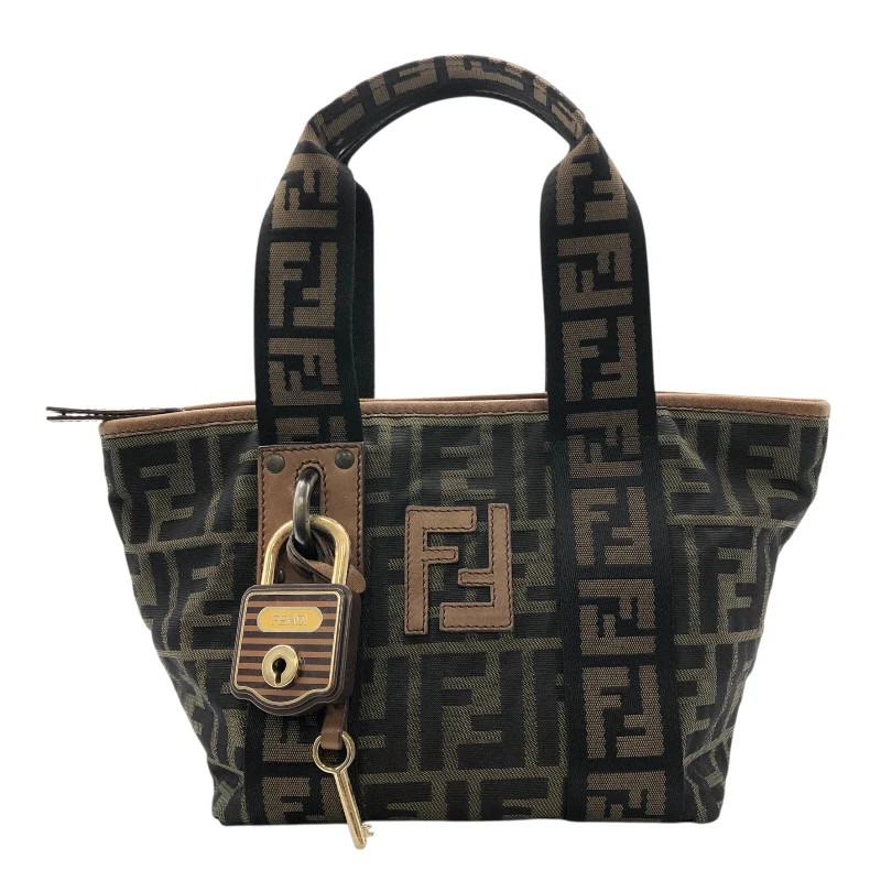 FENDI Zucca Handbag 7VA165 Brown Nylon Jacquard with Dust Bag #OK3782