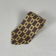 Tommy Hilfiger Silk Tie Vintage Gold Red Navy Geometric Made In USA 4" W 58" L