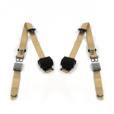 Ford Van 1975 - 1991 Airplane 3pt Tan Retractable Bucket Seat Belt Kit - 2 Belts