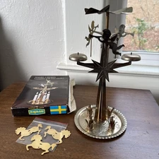 Vintage Holiday Swedish Angel Spinning Candle Chimes Gold (2)