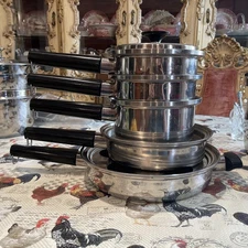 Ekco Prestige USA Stainless Steel Steamer & Fry/Sauce Pan Pot ~9 Pc Set