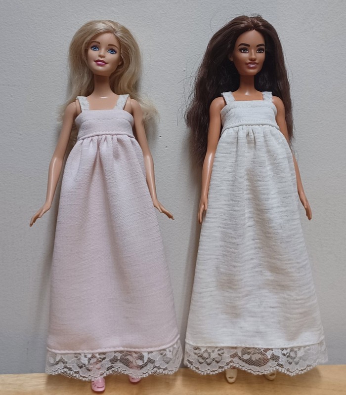 Barbie 11 1/2" Doll Clothing 2 nightgowns Powder Pink and Cream blend