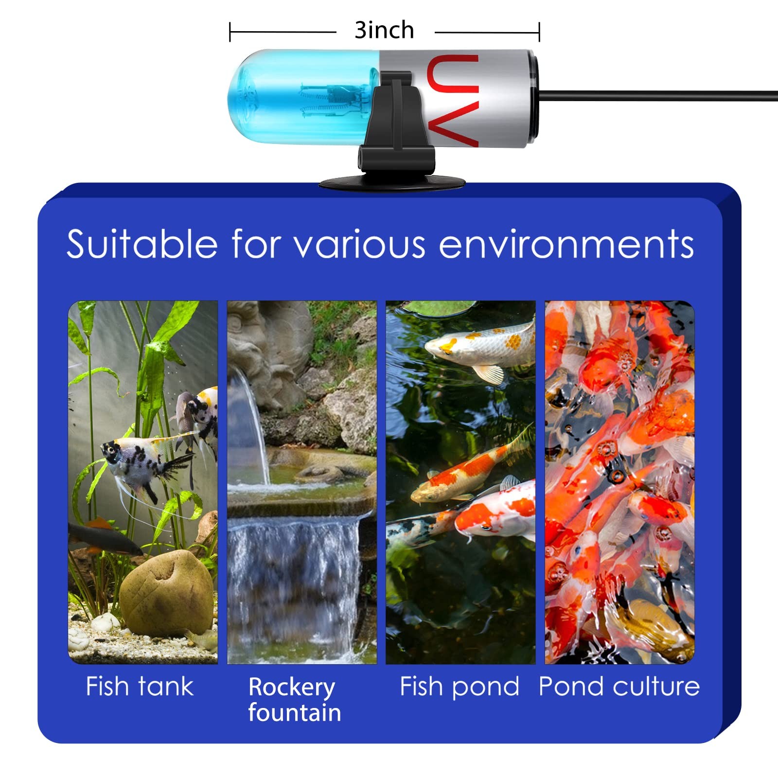 Aquarium Clean Light，3 W Mini &13W UV Sanitizer Submersible Light with U-V 