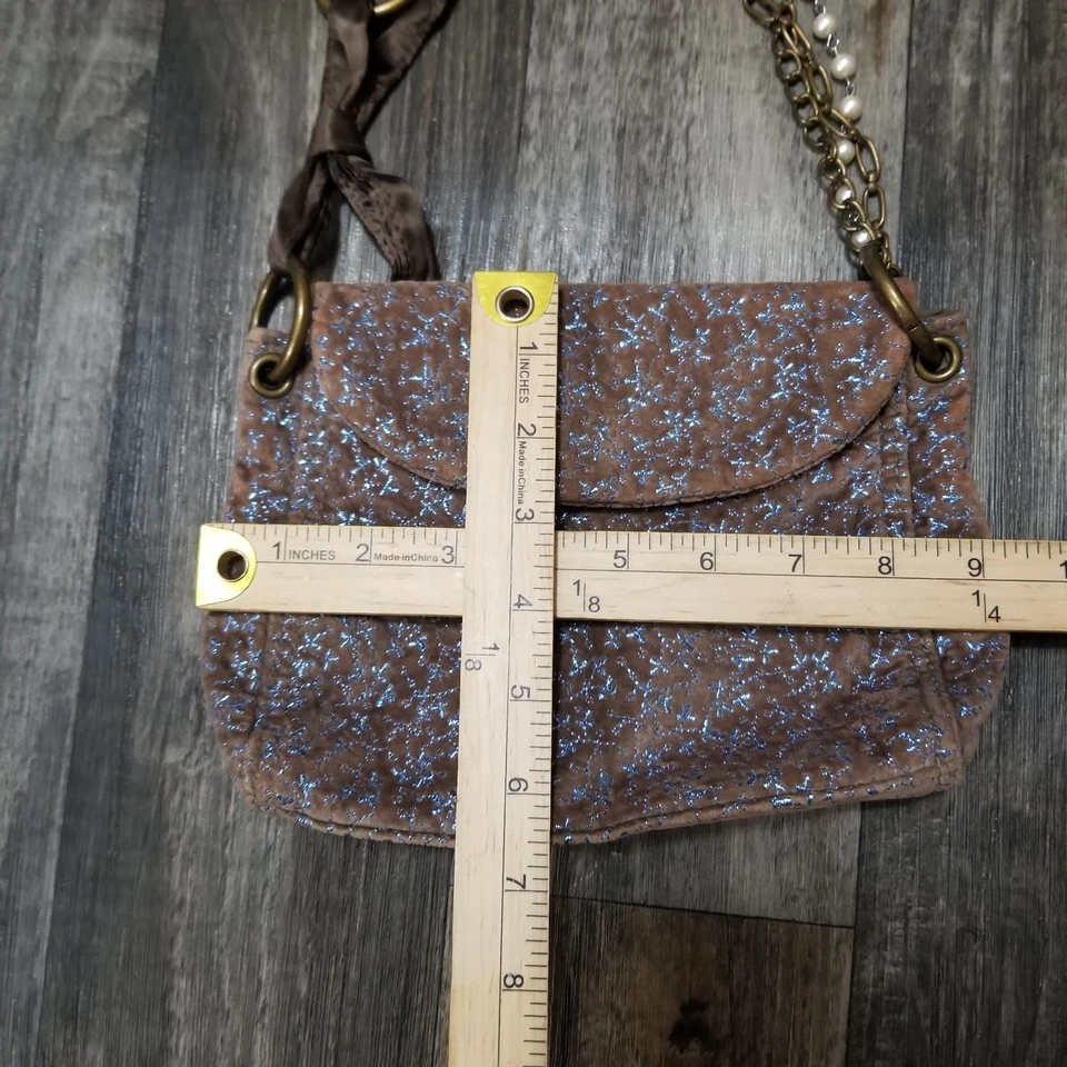 Bolso de Mano Vintage Y2k GAP Marrón Terciopelo Metálico Perla/Metal Mango Foto 2 de 4