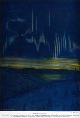 Aurora Borealis Pine Trees Astronomy M Raebel 1909 Poster Print