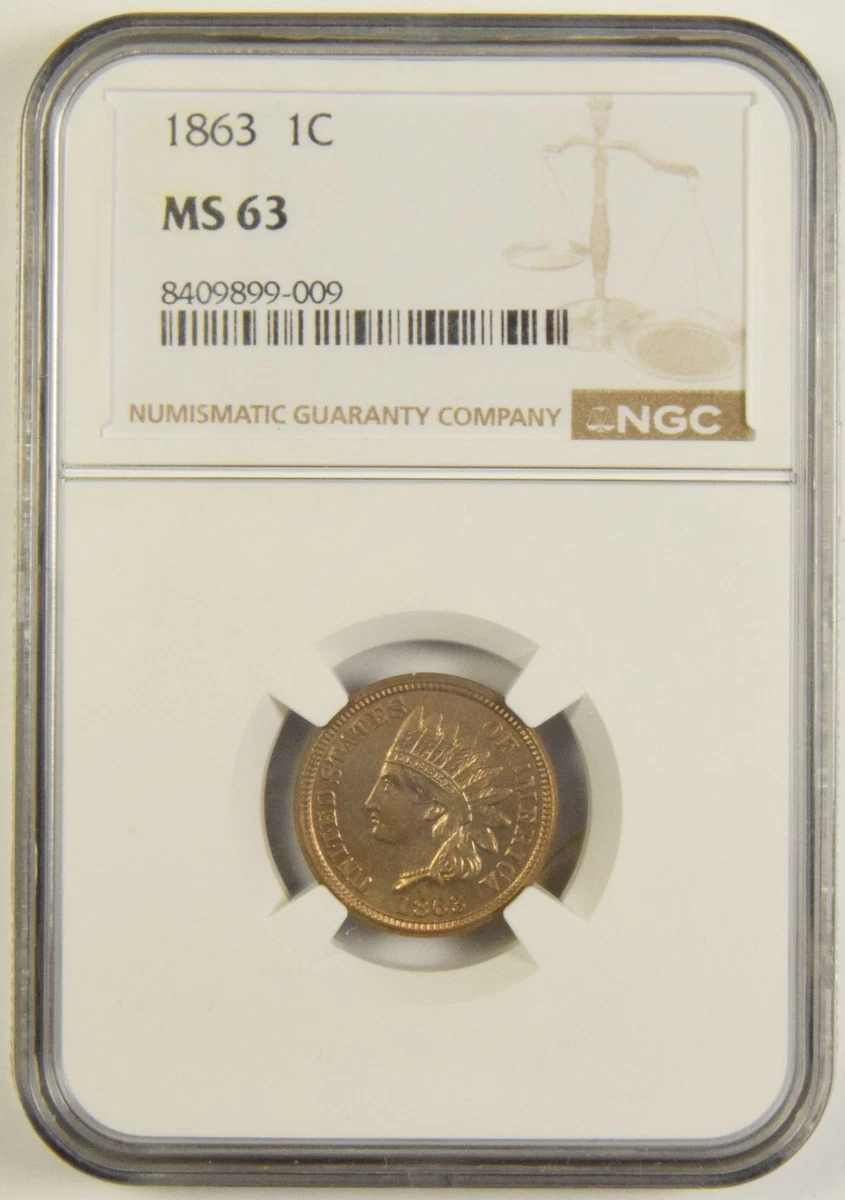 MS 63 Graded 1863 Year Indian Head Small Cents (1859-1909) for