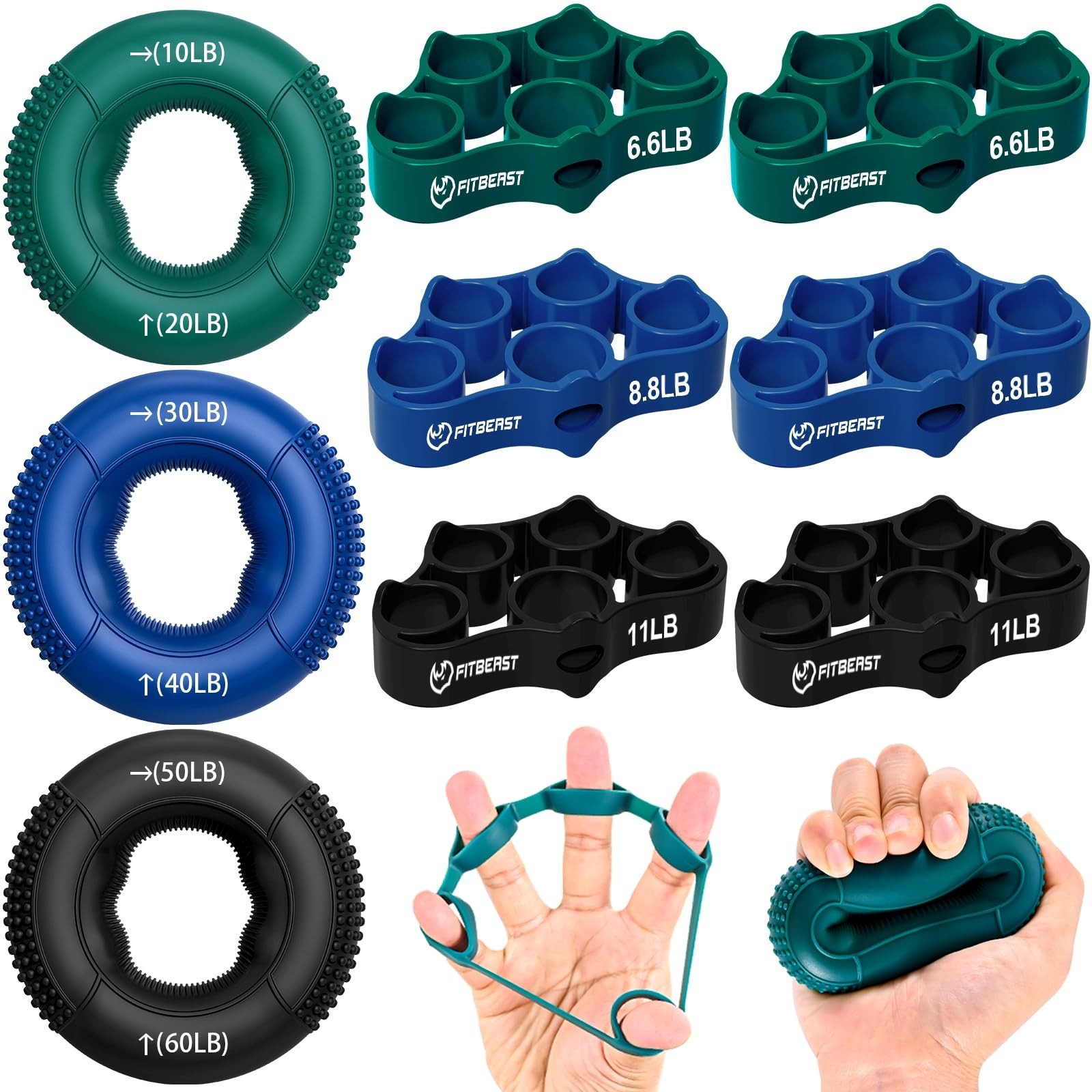 FitBeast Grip Strength Trainer, Finger Exerciser, Forearm Strengthener 9-Piec...