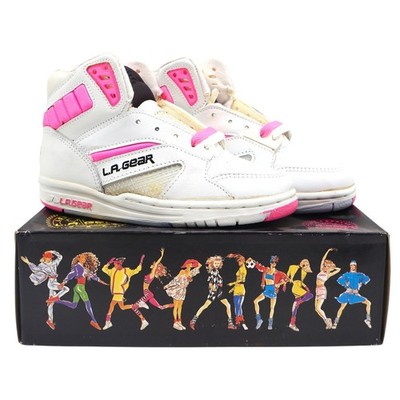 LA Gear Muscle High Kids 2.5 Vintage 80s Deadstock White Neon Pink Sneakers