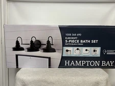 Hampton Bay Elmcroft 29 in. 3-Light Matte Black Farmhouse Vanity Light 5-Pc Bath