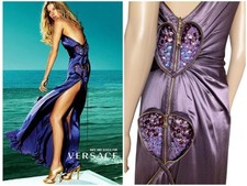 S/S 2009 L# 37 Versace one Shoulder Purple Long Dress Gown with Hearts 46 - 10