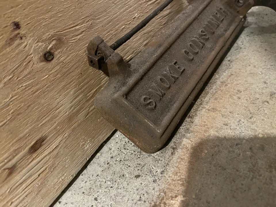 Antique “Smoke Consumer” 1920s Coal Furnace Door Cover, Cast Iron, Vintage - Image 3 of 4