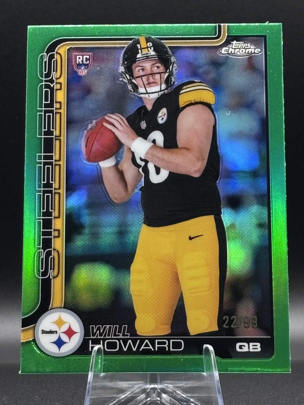 2025 Topps Chrome Will Howard RC Green Refractor #/99 Steelers Rookie