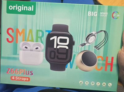 Smartwatch Z66Plus mit 4 Armbändern (Silikon, Edelstahl, Stoff), Android, 40 mm