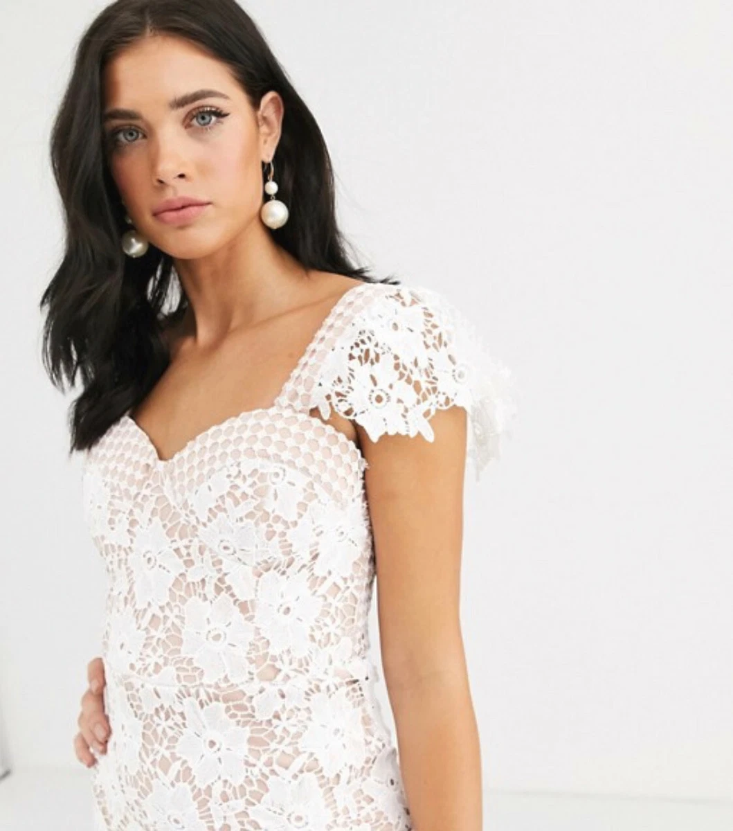 Liquorish lace panel midi dress in white Size 12