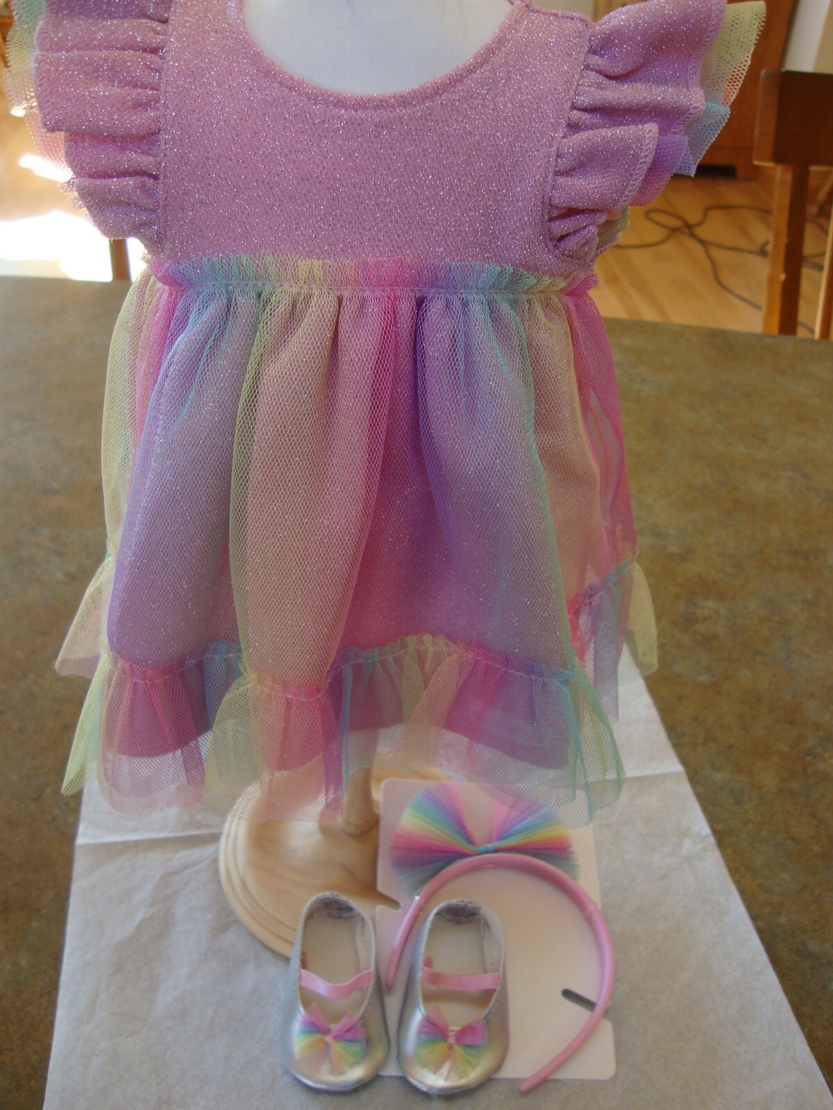 American Girl BITTY BABY Doll CLOTHES PRETTY PASTEL DRESS Shoes Headband Outfit